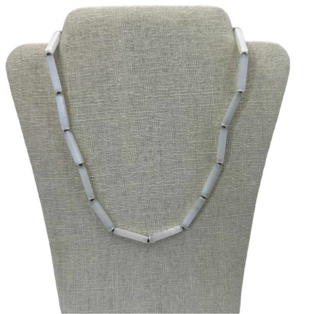 Carolee‎ White Tube Beaded Necklace Silver Tone Spacer Minimalist